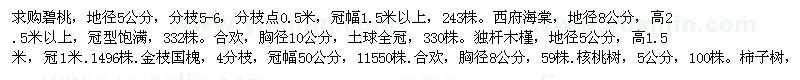 求購碧桃 西府海棠 合歡 木槿等