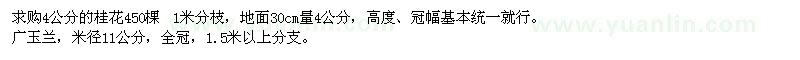 求購4公分的桂花450棵　11公分的廣玉蘭70棵
