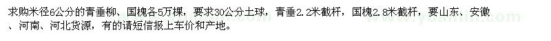 求購米徑6公分的青垂柳、國槐