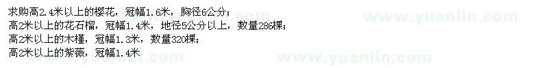 求購櫻花,花石榴,木槿,紫薇,榆葉梅,碧桃,大葉黃楊球
