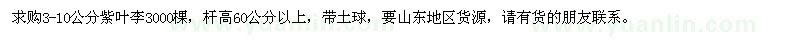 求購3-10公分紫葉李3000棵