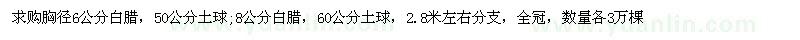 求購胸徑6、8公分白臘