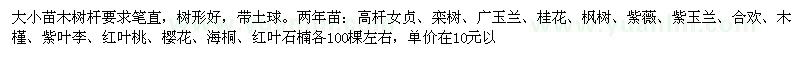 求購(gòu)高桿女貞、欒樹、廣玉蘭等苗木（5日內(nèi)有效）