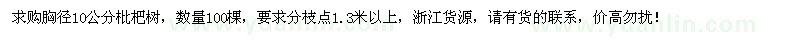 求購胸徑10公分枇杷樹100棵