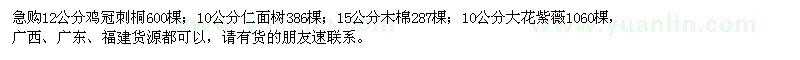 求購雞冠刺桐、仁面樹、木棉、大花紫薇