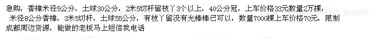 求購米徑5公分、8公分香樟
