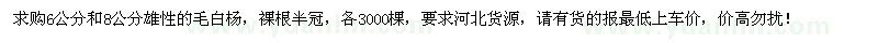 求購6、8公分雄性毛白楊各3000棵