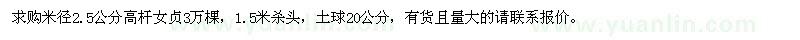 求購米徑2.5公分高桿女貞3萬棵