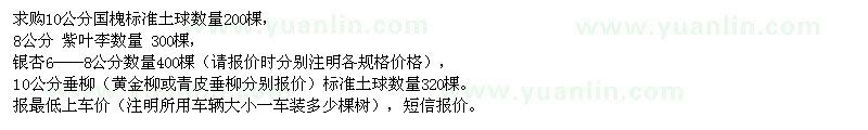 求購國槐、紫葉李、垂柳、銀杏
