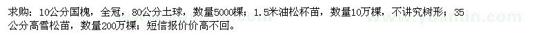 求購(gòu)10公分國(guó)槐、1.5米油松杯苗、35公分高雪松苗