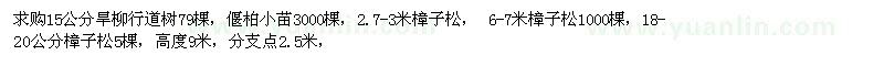 求購(gòu)旱柳行道樹、偃柏小苗、樟子松