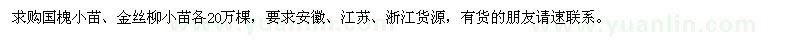 求購國槐小苗、金絲柳小苗各20萬棵
