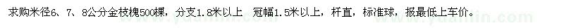 求購米徑6、7、8公分金枝槐500棵