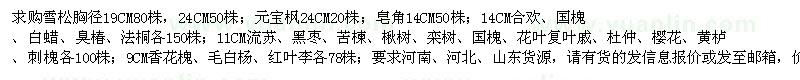 求購(gòu)雪松、元寶楓、皂角、合歡等苗木