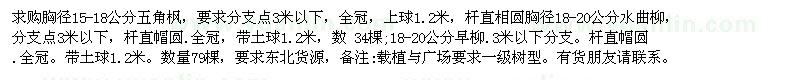 求購胸徑15-18公分五角楓