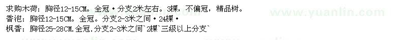 求購木荷、香泡、楓香