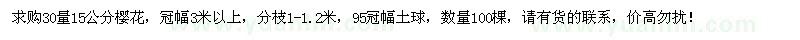 求購30量15公分櫻花100棵