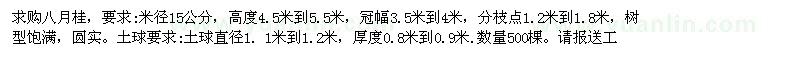求購(gòu)八月桂，要求：米徑15公分，
