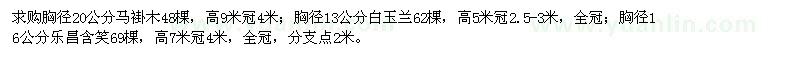求購馬褂木、白玉蘭、樂昌含笑