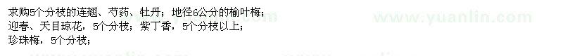 求購連翹、芍藥、牡丹、榆葉梅、紫丁香、紫葉李、金葉復葉槭