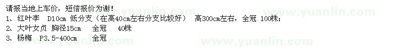 求購紅葉李、大葉女貞、楊梅