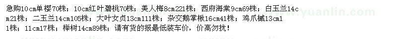 求購(gòu)單櫻、紅葉碧桃、美人梅、西府海棠等苗木