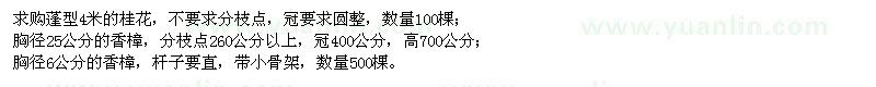求購蓬型4米的桂花,25公分的香樟,6公分的香樟