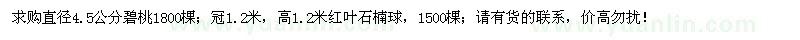 求購直徑4.5公分碧桃、高1.2米紅葉石楠球