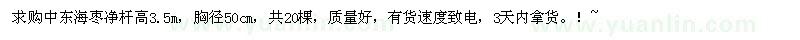 求購中東海棗凈桿高3.5m，胸徑50cm，共20棵