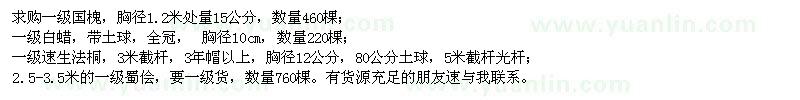 求購一級國槐、一級白蠟、一級速生法桐、一級蜀檜