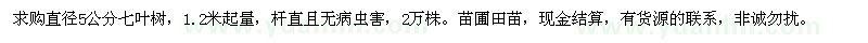 求購直徑5公分七葉樹