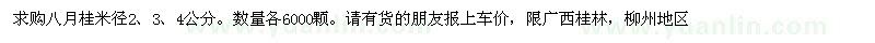 求購八月桂米徑2、3、4公分