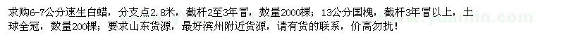 求購6-7公分速生白蠟、13公分國槐