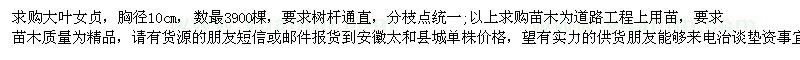 求購大葉女貞，胸徑10cm