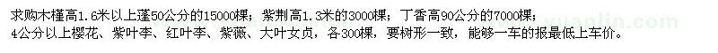 求購木槿、紫荊、丁香、櫻花、紫葉李、紅葉李、紫薇、大葉女貞