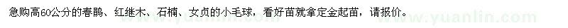 求購春鵑、紅繼木、石楠、女貞的小毛球