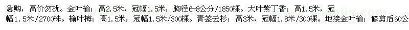 求購金葉榆、大葉紫丁香、榆葉梅、青簽云杉