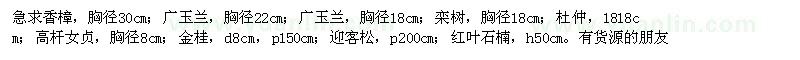求購香樟,廣玉蘭,杜仲,高桿女貞,金桂,紅葉石楠