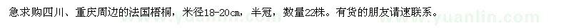 求購米徑18-20cm的法國梧桐