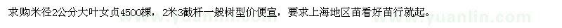 求購米徑2公分大葉女貞