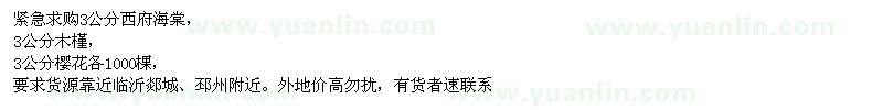 求購西府海棠、木槿、櫻花 