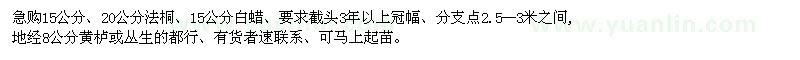 求購法桐、白蠟、黃櫨 