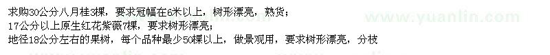 求購八月桂、紅花紫薇、果樹