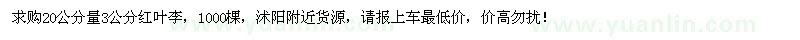 求購20公分量3公分紅葉李