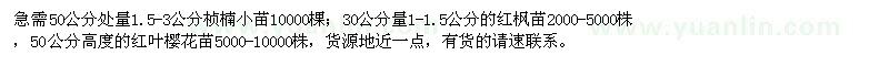 求購(gòu)楨楠小苗、紅楓苗、紅葉櫻花苗