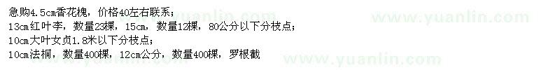 求購急香花槐,紅葉李,大葉女貞,黃山欒