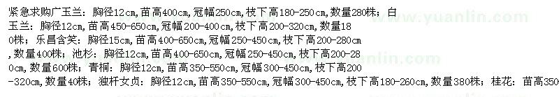 求購廣玉蘭、白玉蘭、樂昌含笑等