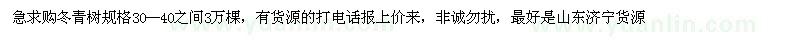 求購冬青樹規(guī)格30--40之間3萬棵