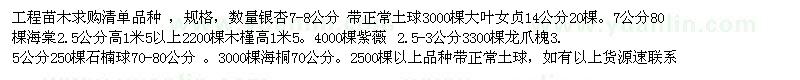 求購銀杏、紫薇、龍爪槐、石楠球、海桐