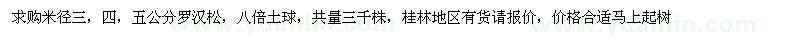 求購米徑三，四，五公分羅漢松